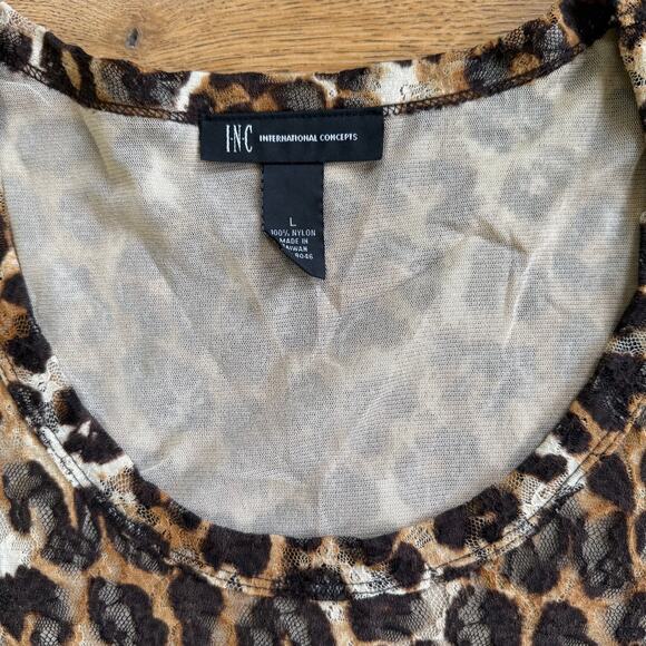 INC | Cheetah Print Long Sleeve Mesh Top | Size L | Ruched Puffed Sleeve Wild - Picture 3 of 11